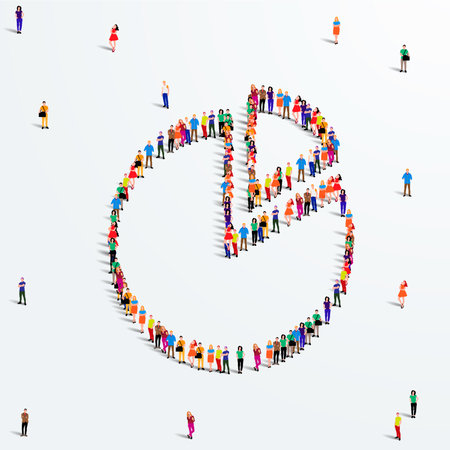 People crowd in form of pie chart composed of people. Statistic concept. Vector illustrationのイラスト素材