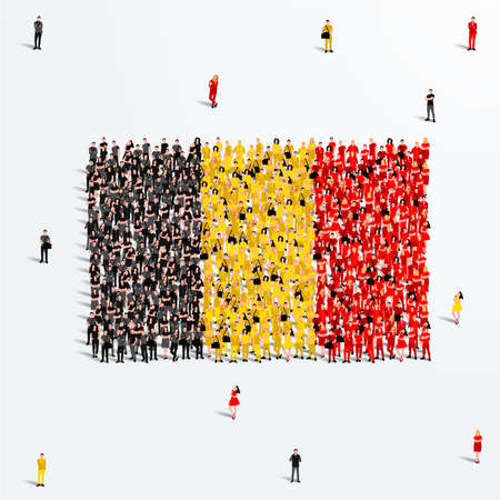 Belgium Flag. A large group of people form to create the shape of Belgium flag. Vector Illustration.のイラスト素材