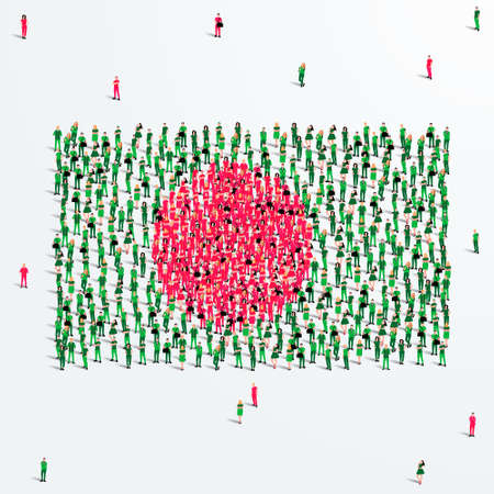 Bangladesh Flag. A large group of people form to create the shape of the Bangladeshi flag. Vector Illustration.のイラスト素材