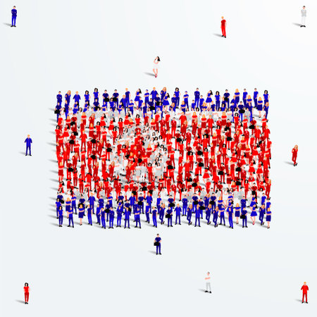 North Korea Flag. A large group of people form to create the shape of the North Korean flag. Vector Illustration.のイラスト素材