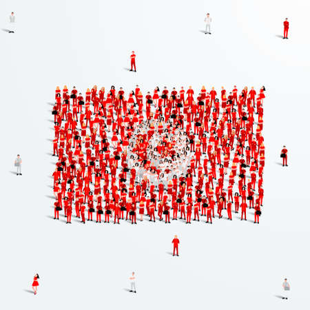 Tunisia Flag. A large group of people form to create the shape of the Tunisian flag. Vector Illustration.のイラスト素材