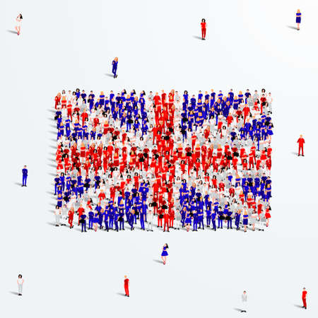 England or UK Flag. A large group of people form to create the shape of the British flag. Vector Illustration.のイラスト素材