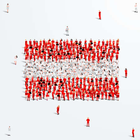 Austria Flag. A large group of people form to create the shape of the Austrian flag. Vector Illustration.のイラスト素材