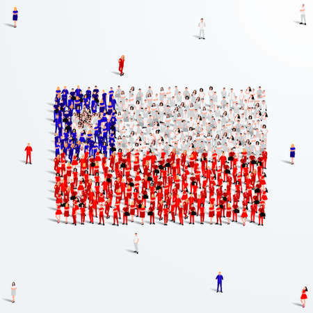 Chile Flag. A large group of people form to create the shape of the Chile flag. Vector Illustration.のイラスト素材