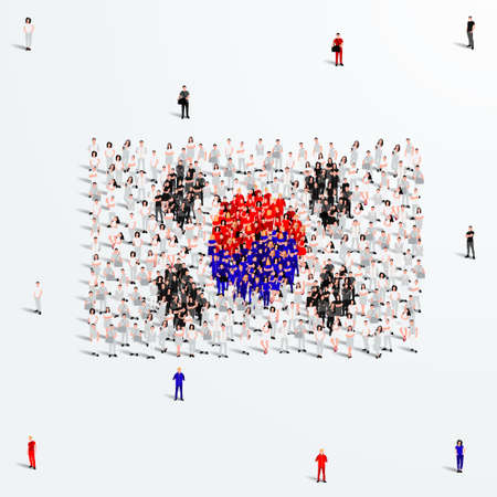 South Korea Flag. A large group of people form to create the shape of the South Korean flag. Vector Illustration.のイラスト素材