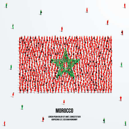 Morocco Flag. A large group of people form to create the shape of the Moroccan flag. Vector Illustration.のイラスト素材
