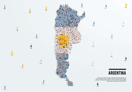 Argentina Map and Flag. A large group of people in Argentina flag color form to create the map. Vector Illustration.のイラスト素材