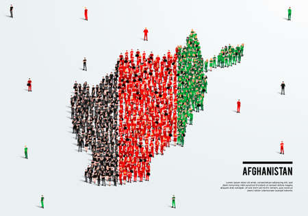 Afghanistan Map and Flag. A large group of people in the Afghani flag color form to create the map. Vector Illustration.のイラスト素材
