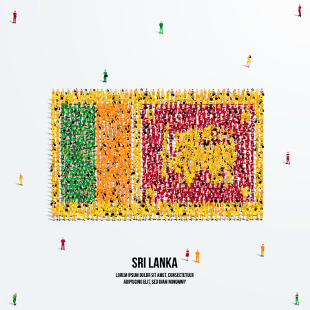 Sri Lanka Flag. A large group of people form to create the shape of the Sri Lankan flag. Vector Illustration.のイラスト素材