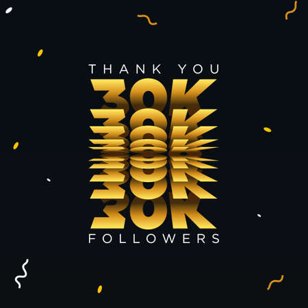 Thank you 30K or thirty thousand followers. Black and gold color vector illustration.のイラスト素材