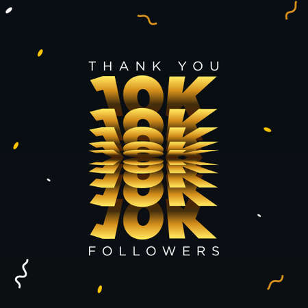 Thank you 10K or 10 thousand followers. Black and gold color vector illustration.のイラスト素材