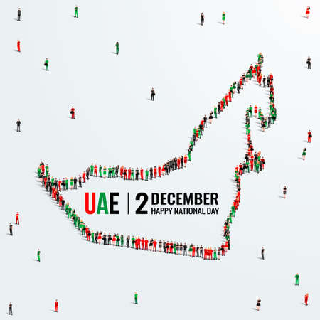 December 2 United Arab Emirates or UAE National Day. A large group of people forms to create the UAE map.のイラスト素材
