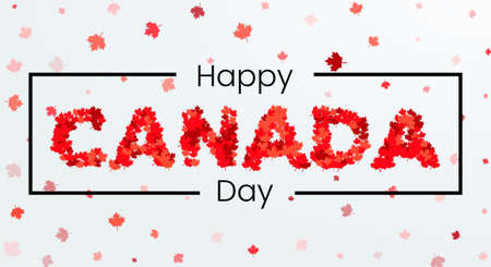 Happy Canada Day Greeting Card Design with the red Maple leaf. 1st of July celebration background. Vector Illustration.のイラスト素材