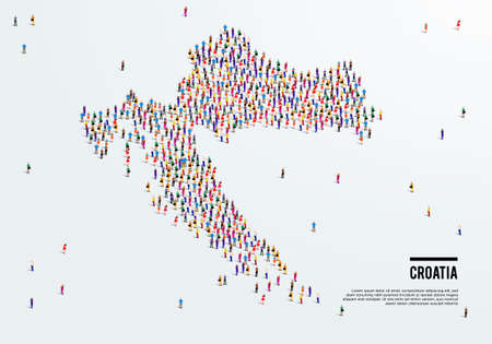 Croatia Map. Large group of people form to create a shape of Croatia Map. vector illustration.のイラスト素材