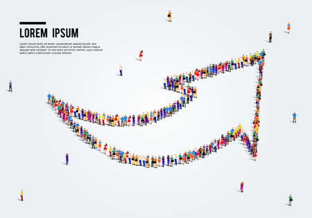 People arrow. success or growth concept. Large group of people from to create an arrow. Vector illustration.のイラスト素材