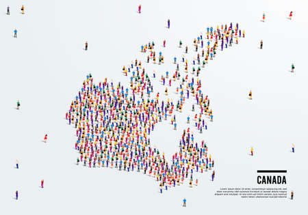 Canada Map. Large group of people form to create a shape of Canada Map. vector illustration.のイラスト素材