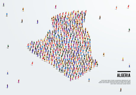 Algeria Map. Large group of people form to create a shape of Algeria Map. vector illustration.のイラスト素材