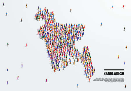 Bangladesh Map. Large group of people form to create a shape of Bangladesh Map. vector illustration.のイラスト素材