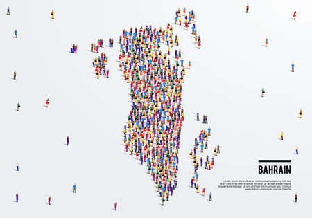 Bahrain Map. Large group of people form to create a shape of Bahrain Map. vector illustration.のイラスト素材