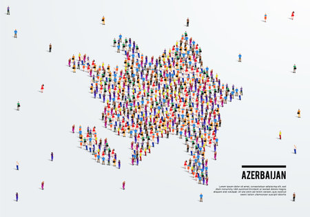 Azerbaijan Map. Large group of people form to create a shape of Azerbaijan Map. vector illustration.のイラスト素材