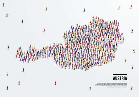 Austria Map. Large group of people form to create a shape of Austria Map. vector illustration.のイラスト素材
