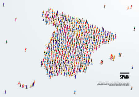 Spain Map. Large group of people form to create a shape of Spain Map. vector illustration.のイラスト素材