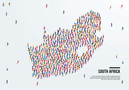 South Africa Map. Large group of people form to create a shape of South Africa Map. vector illustration.のイラスト素材