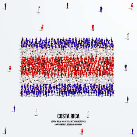 Costa Rica Flag. A large group of people form to create the shape of the Costa Rica flag. Vector Illustration.のイラスト素材