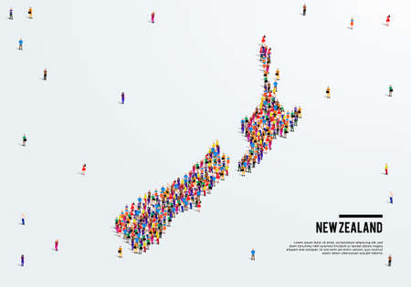 New Zealand Map. Large group of people form to create a shape of New Zealand Map. vector illustration.のイラスト素材