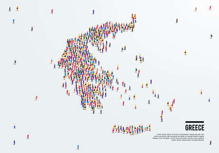 Greece Map. Large group of people form to create a shape of Greece Map. vector illustration.のイラスト素材