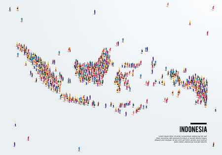 Indonesia Map. Large group of people form to create a shape of Indonesia Map. vector illustration.のイラスト素材