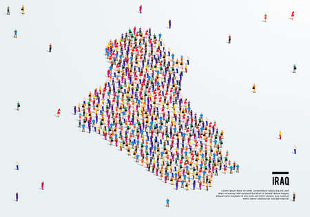 Iraq Map. Large group of people form to create a shape of Iraq Map. vector illustration.のイラスト素材