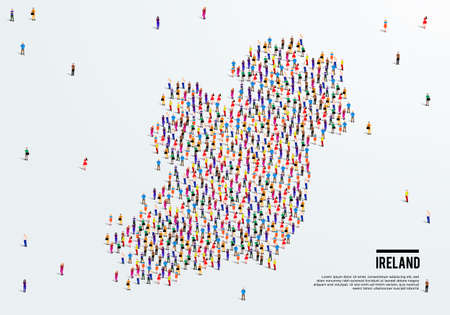 Ireland Map. Large group of people form to create a shape of Ireland Map. vector illustration.のイラスト素材