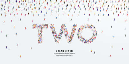 Number Two. Large group of people form to create the word Two or 2. Vector illustration.のイラスト素材
