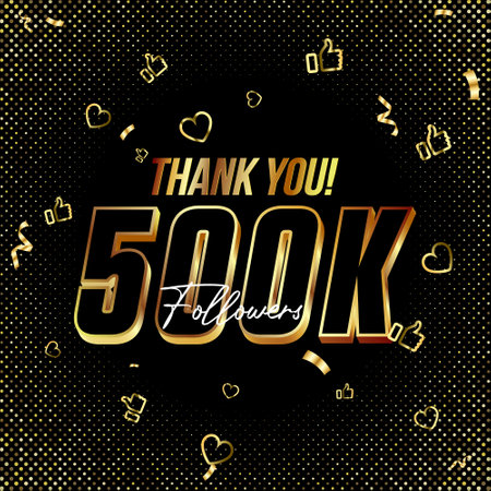 Thank you 500K followers 3d Gold and Black Font and confetti. Vector illustration numbers for social media 500000 or Five Hundred Thousand followers, blogger thanks, celebrate subscribers and likes.のイラスト素材