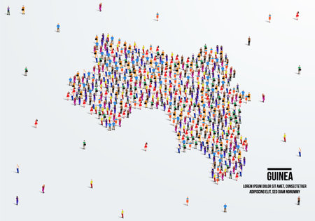 Guinea Map. A large group of people form to create a shape of the Guinea Map. vector illustration.のイラスト素材