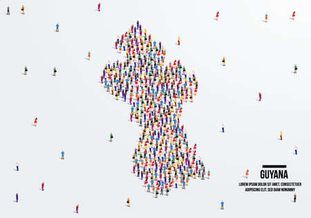 Guyana Map. A large group of people form to create a shape of the Guyana Map. vector illustration.のイラスト素材