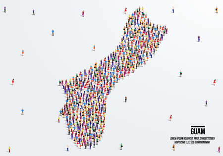 Guam Map. Large group of people form to create a shape of the Guam Map. vector illustration.のイラスト素材