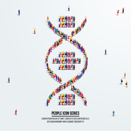 dna or helix concept. A large group of people form to create a shape dna or helix. People icon series. Vector illustration.のイラスト素材
