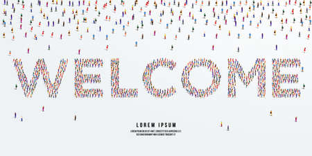 Welcome. Large group of people form to create Welcome. vector illustration.のイラスト素材
