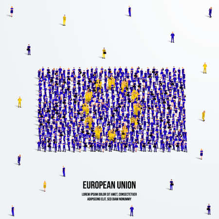 European Union Flag. A large group of people form to create the shape of the European Union flag. Vector Illustration.のイラスト素材