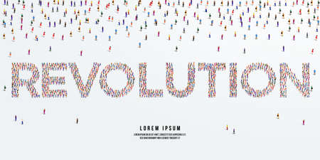 Revolution. Large group of people form to create Revolution. vector illustration.のイラスト素材