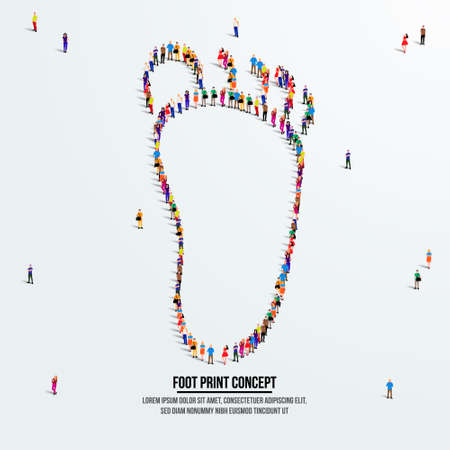 Foot or leg concept. A large group of people form to create a shape foot or leg. People organ icon series. Vector illustration.のイラスト素材