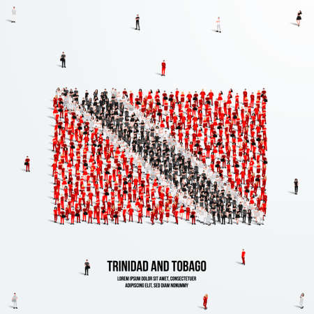Trinidad and Tobago Flag. A large group of people form to create the shape of the Trinidad and Tobago flag. Vector Illustration.のイラスト素材