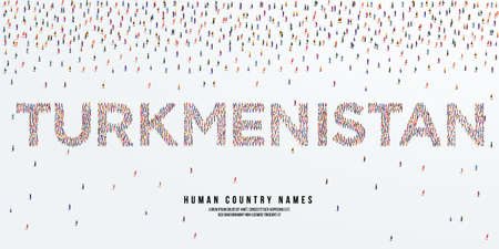 Human country name Turkmenistan. large group of people form to create country name Turkmenistan. vector illustration.のイラスト素材