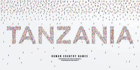 Human country name Tanzania. large group of people form to create country name Tanzania. vector illustration.のイラスト素材