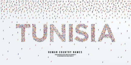 Human country name Tunisia. large group of people form to create country name Tunisia. vector illustration.のイラスト素材