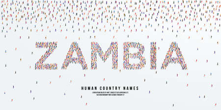 Human country name Zambia. large group of people form to create country name Zambia. vector illustration.のイラスト素材