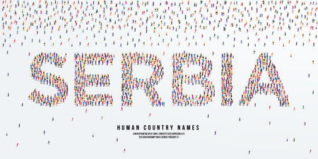 Human country name Serbia. large group of people form to create country name Serbia. vector illustration.のイラスト素材