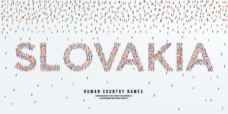 Human country name Slovakia. large group of people form to create country name Slovakia. vector illustration.のイラスト素材